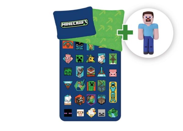 Sada povlečení Minecraft Badges + plyšová hračka Steve